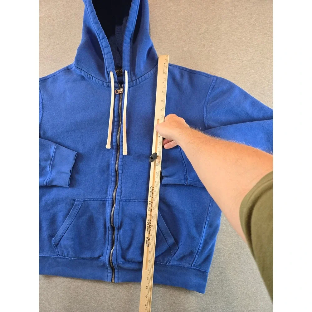 Polo Ralph Lauren Full Zip Hoodie Mens XL Blue Embroidered Pony Waffle Hood